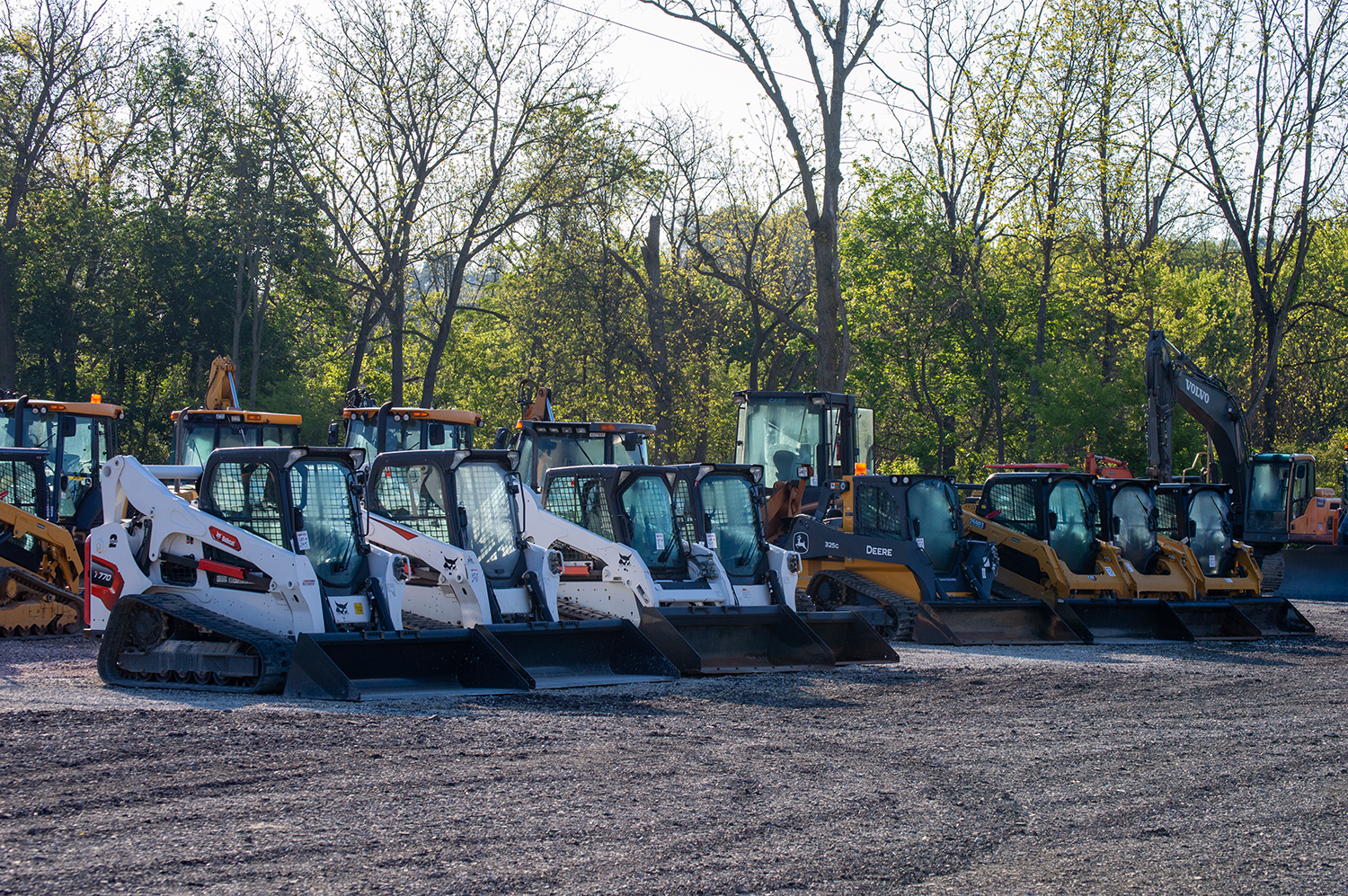 Various Brands of Skid Steers on Lot